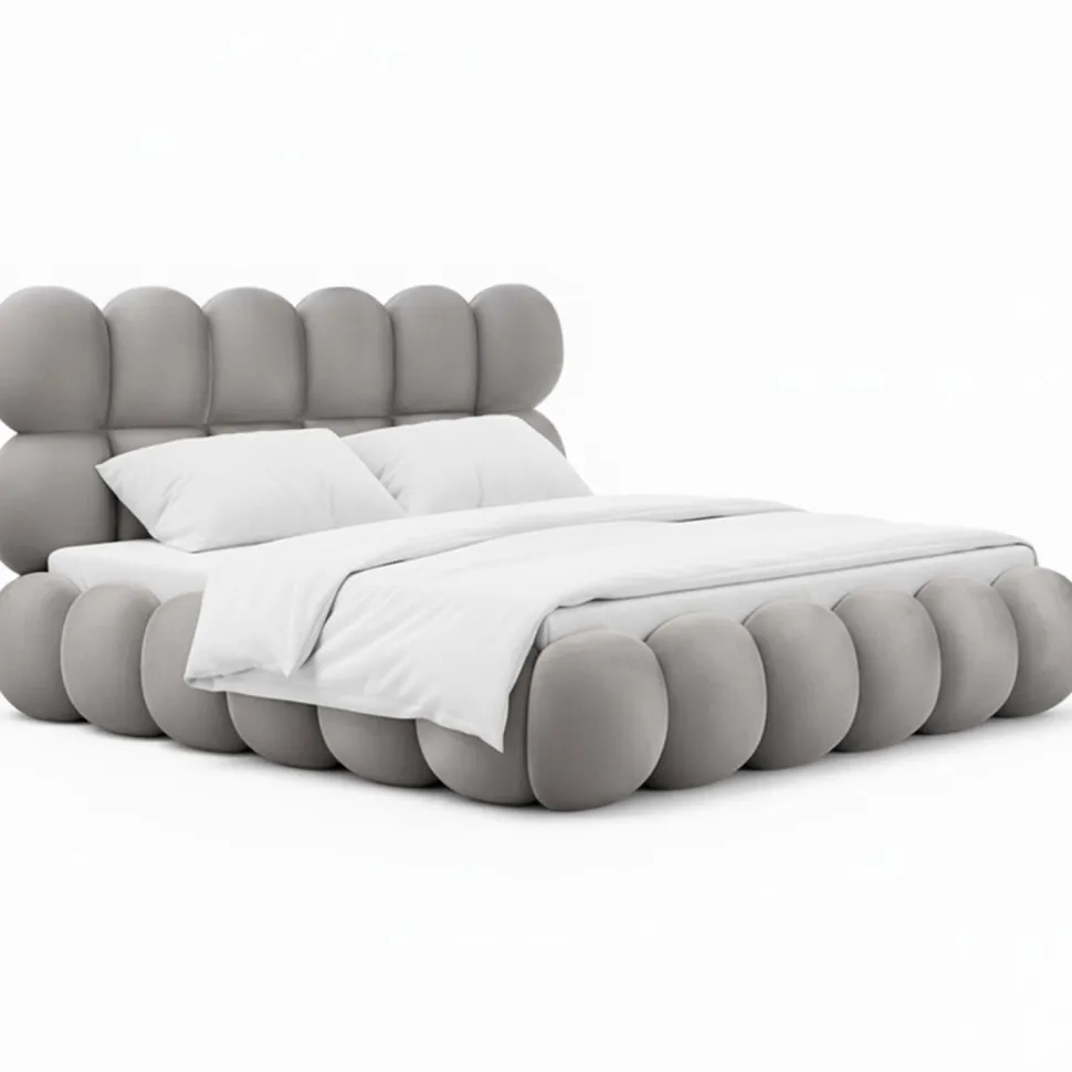 Lit-coffre design boule Bilbola avec sommier relevable 180x200cm Velours Gris
