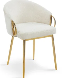 Lot de 8 chaises arrondies et matelassées Patricia Métal doré et Tissu Beige