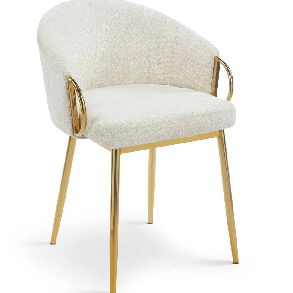 Lot de 8 chaises arrondies et matelassées Patricia Métal doré et Tissu Beige