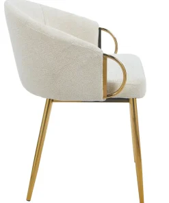 Lot de 8 chaises arrondies et matelassées Patricia Métal doré et Tissu Beige