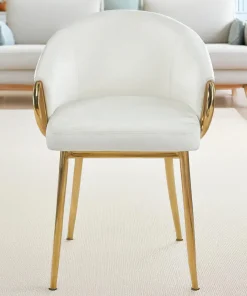 Lot de 4 chaises arrondies et matelassées Patricia Métal doré et Velours Crème