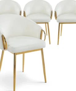 Lot de 4 chaises arrondies et matelassées Patricia Métal doré et Velours Crème