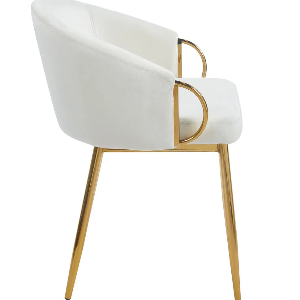 Lot de 2 chaises arrondies et matelassées Patricia Métal doré et Velours Crème