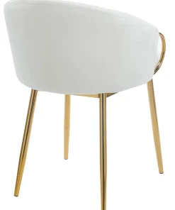 Lot de 2 chaises arrondies et matelassées Patricia Métal doré et Velours Crème