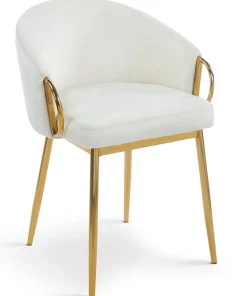 Lot de 2 chaises arrondies et matelassées Patricia Métal doré et Velours Crème