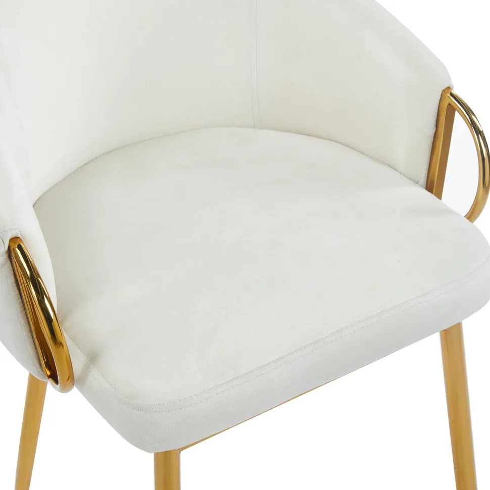 Lot de 2 chaises arrondies et matelassées Patricia Métal doré et Velours Crème