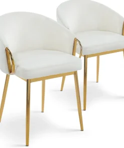 Lot de 2 chaises arrondies et matelassées Patricia Métal doré et Velours Crème