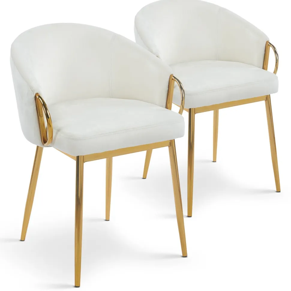 Lot de 2 chaises arrondies et matelassées Patricia Métal doré et Velours Crème
