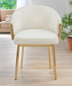 Lot de 4 chaises arrondies et matelassées Patricia Métal doré et Tissu Beige