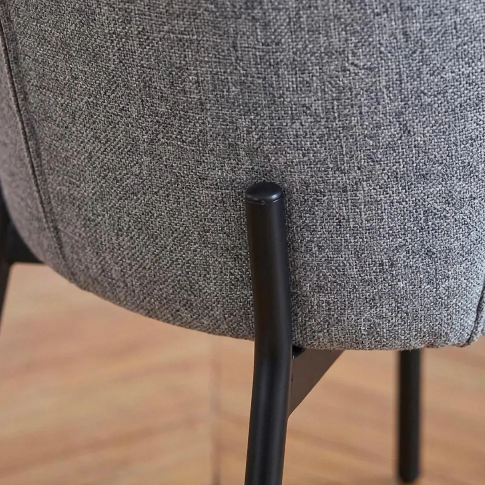 Lot de 2 chaises arrondies et matelassées Isabeau Métal Noir et Tissu Gris