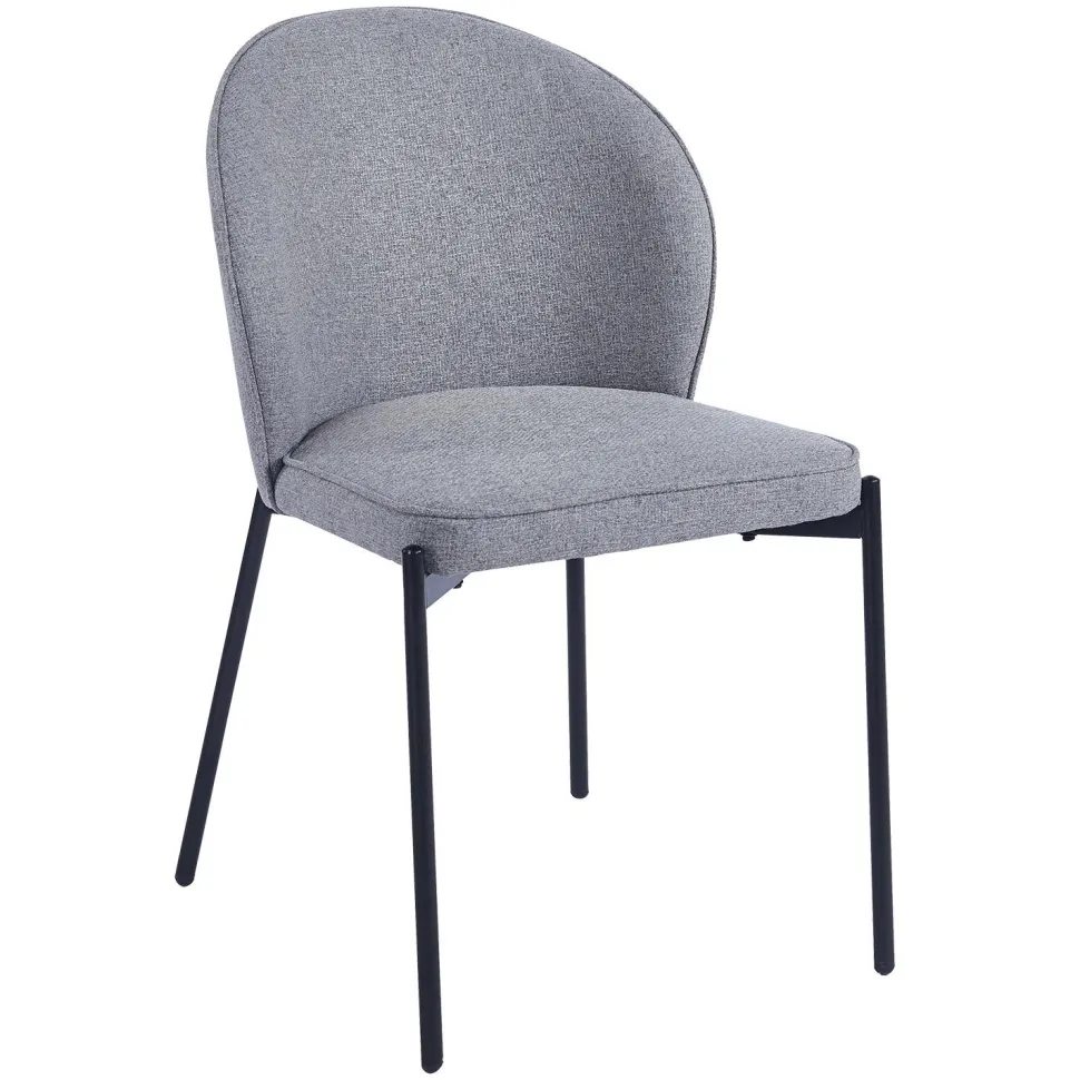 Lot de 2 chaises arrondies et matelassées Isabeau Métal Noir et Tissu Gris