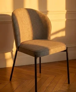 Lot de 2 chaises arrondies et matelassées Isabeau Métal Noir et Tissu Gris