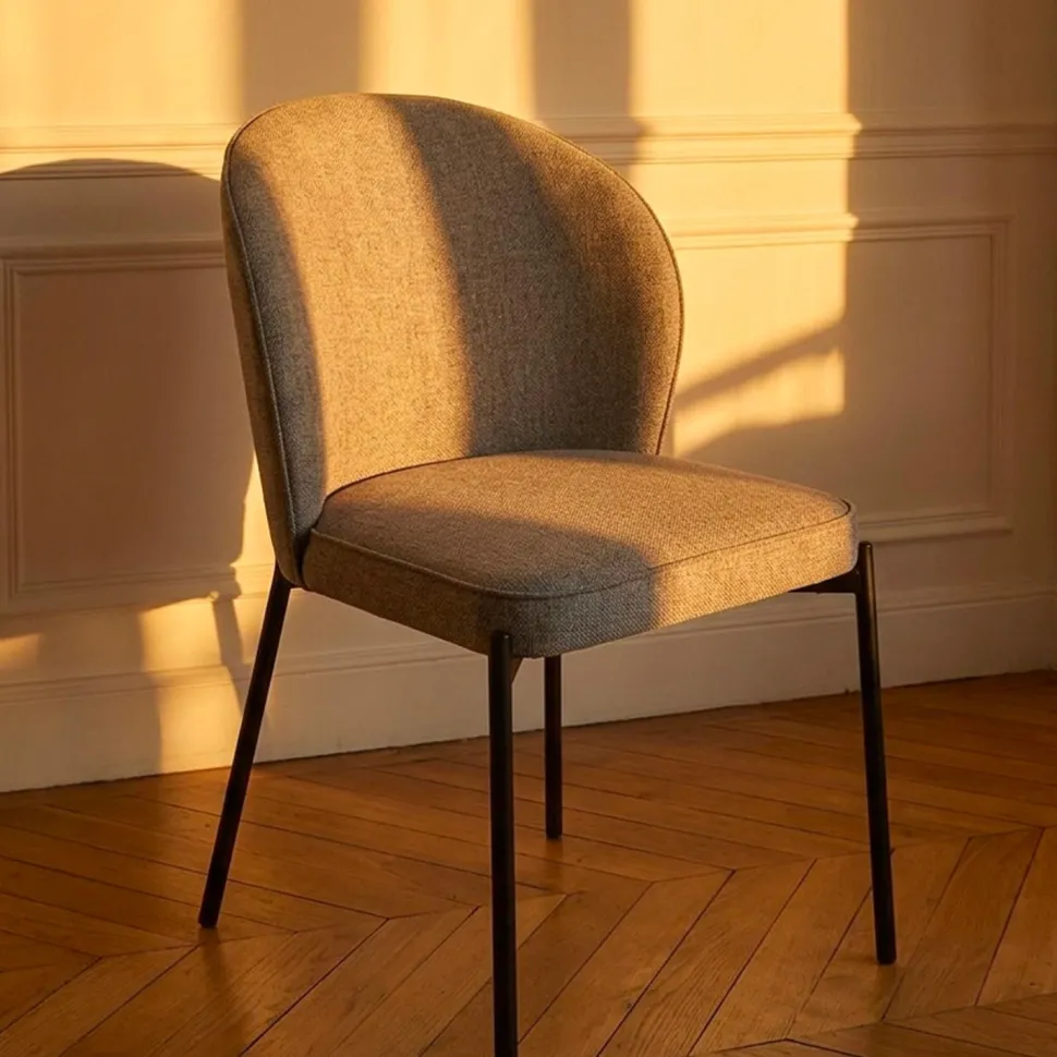 Lot de 2 chaises arrondies et matelassées Isabeau Métal Noir et Tissu Gris