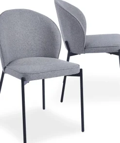 Lot de 2 chaises arrondies et matelassées Isabeau Métal Noir et Tissu Gris