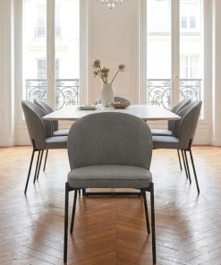 Lot de 2 chaises arrondies et matelassées Isabeau Métal Noir et Tissu Gris