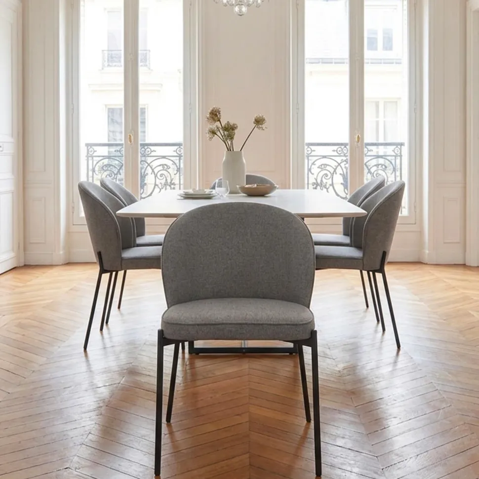 Lot de 2 chaises arrondies et matelassées Isabeau Métal Noir et Tissu Gris