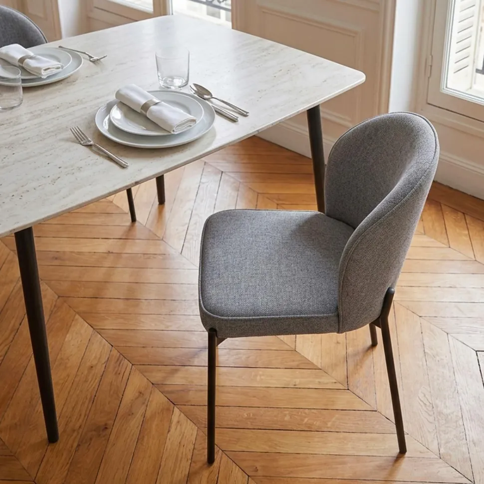 Lot de 2 chaises arrondies et matelassées Isabeau Métal Noir et Tissu Gris
