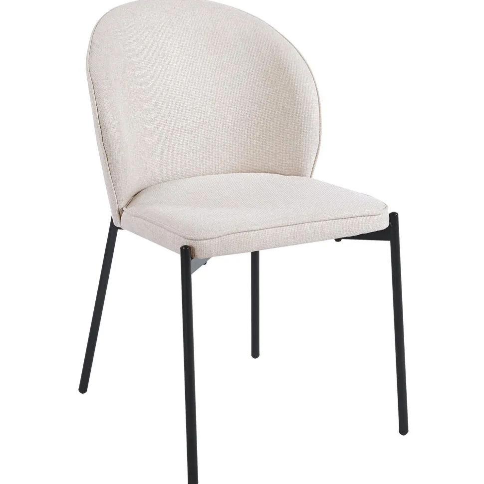 Lot de 2 chaises arrondies et matelassées Isabeau Métal Noir et Tissu Beige