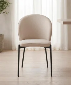 Lot de 2 chaises arrondies et matelassées Isabeau Métal Noir et Tissu Beige
