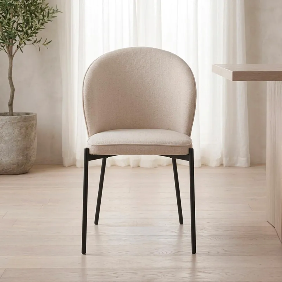 Lot de 2 chaises arrondies et matelassées Isabeau Métal Noir et Tissu Beige