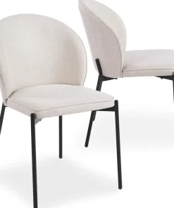 Lot de 2 chaises arrondies et matelassées Isabeau Métal Noir et Tissu Beige