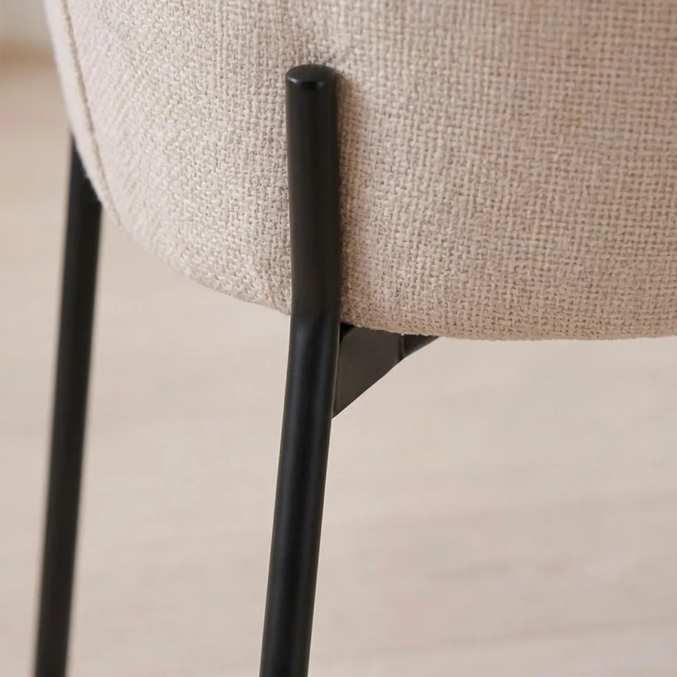 Lot de 2 chaises arrondies et matelassées Isabeau Métal Noir et Tissu Beige