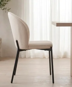 Lot de 2 chaises arrondies et matelassées Isabeau Métal Noir et Tissu Beige