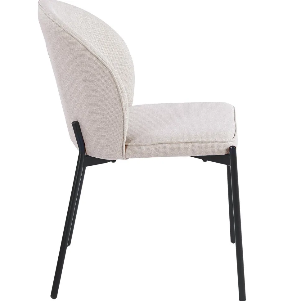 Lot de 2 chaises arrondies et matelassées Isabeau Métal Noir et Tissu Beige