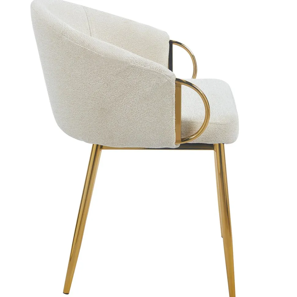 Lot de 2 chaises arrondies et matelassées Patricia Métal doré et Tissu Beige