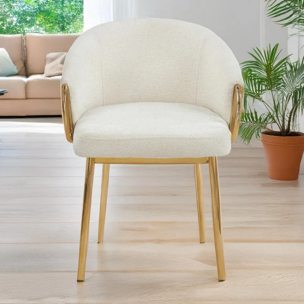 Lot de 2 chaises arrondies et matelassées Patricia Métal doré et Tissu Beige