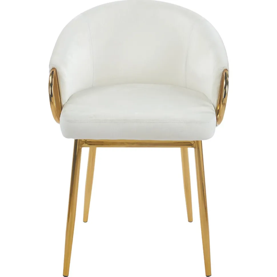 Lot de 8 chaises arrondies et matelassées Patricia Métal doré et Velours Crème