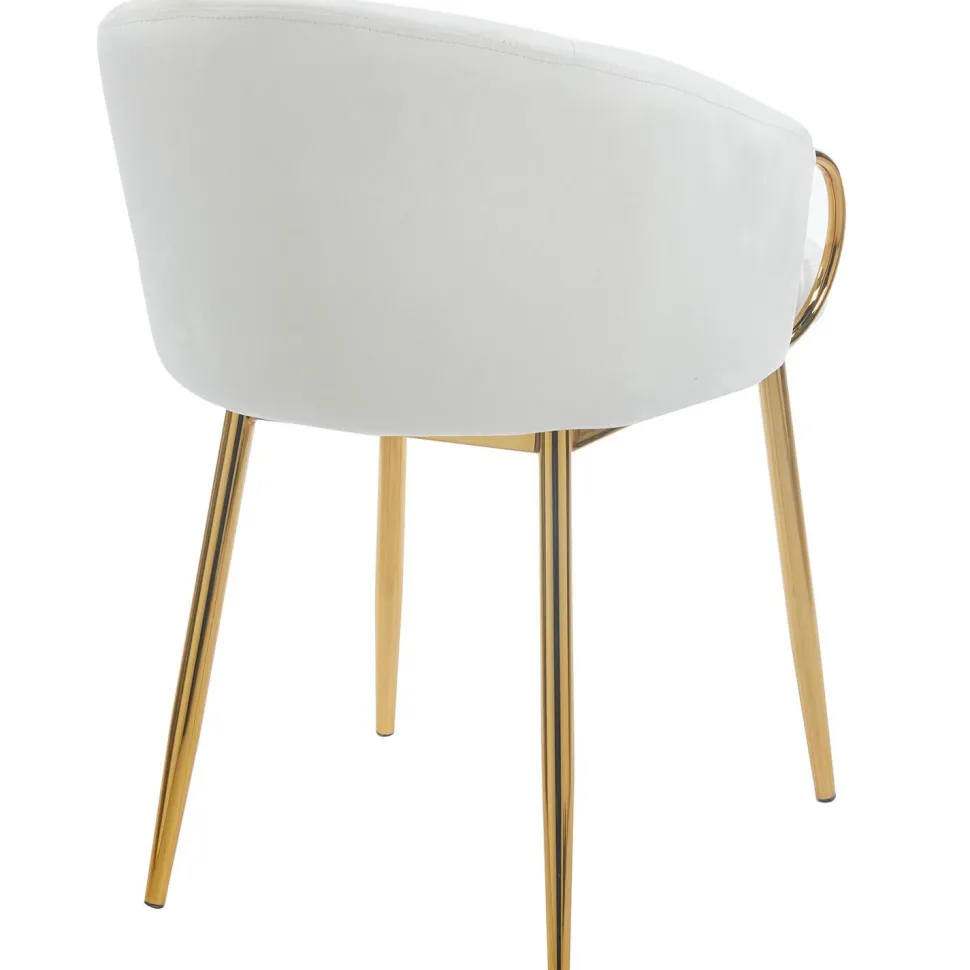 Lot de 8 chaises arrondies et matelassées Patricia Métal doré et Velours Crème