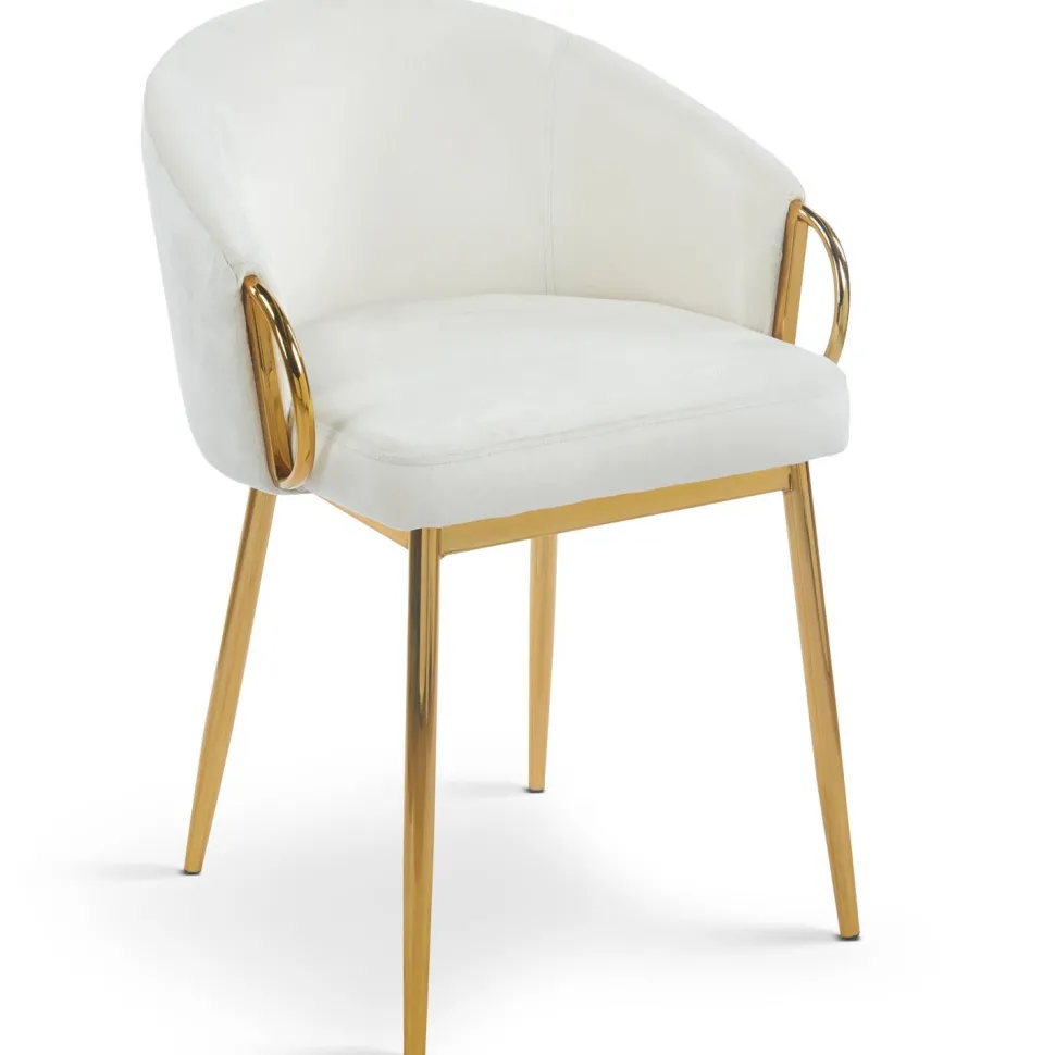 Lot de 6 chaises arrondies et matelassées Patricia Métal doré et Velours Crème