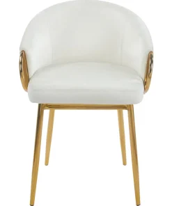 Lot de 6 chaises arrondies et matelassées Patricia Métal doré et Velours Crème