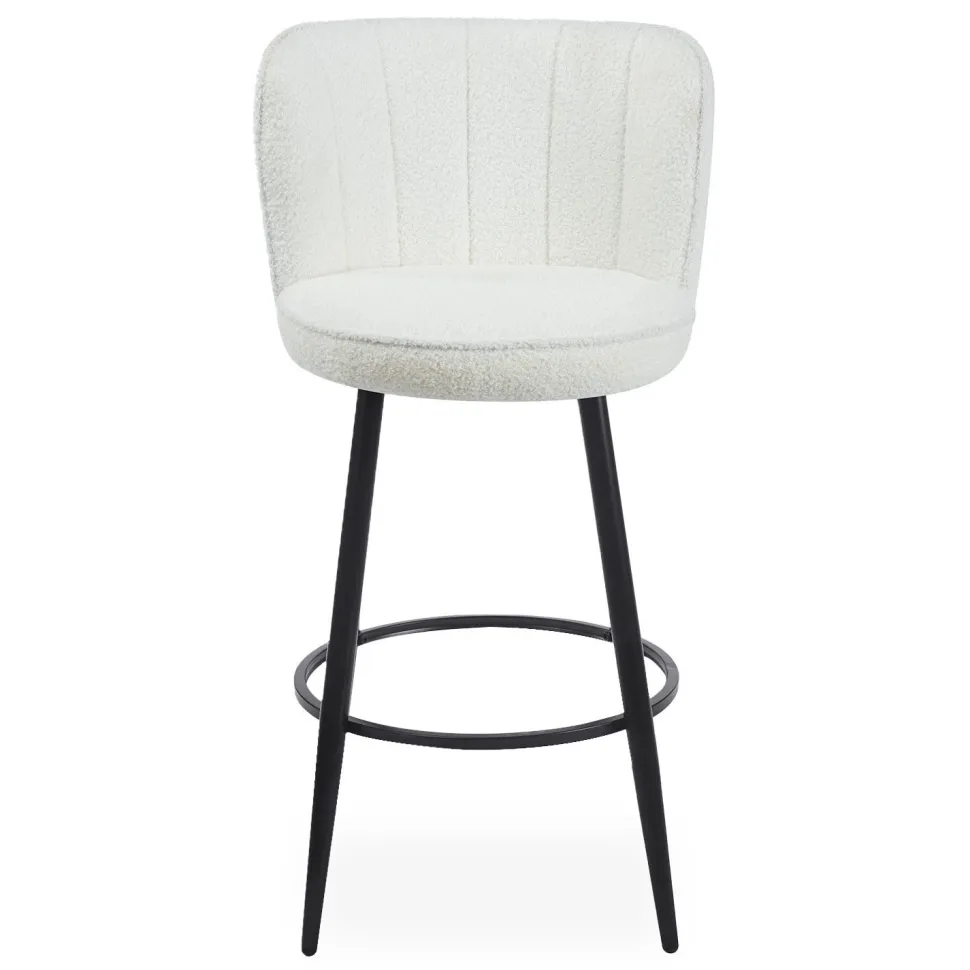 Lot de 2 chaises de bar au dossier incurvé Philippa Tissu bouclette Crème