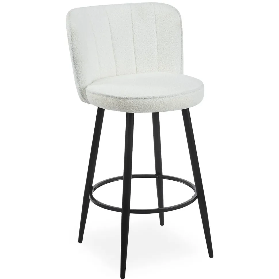 Lot de 2 chaises de bar au dossier incurvé Philippa Tissu bouclette Crème