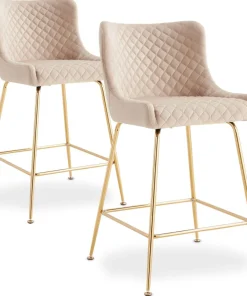 Lot de 2 chaises de bar Bellamy Velours Beige pieds Or