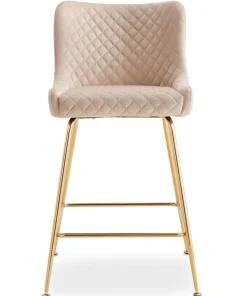 Lot de 2 chaises de bar Bellamy Velours Beige pieds Or
