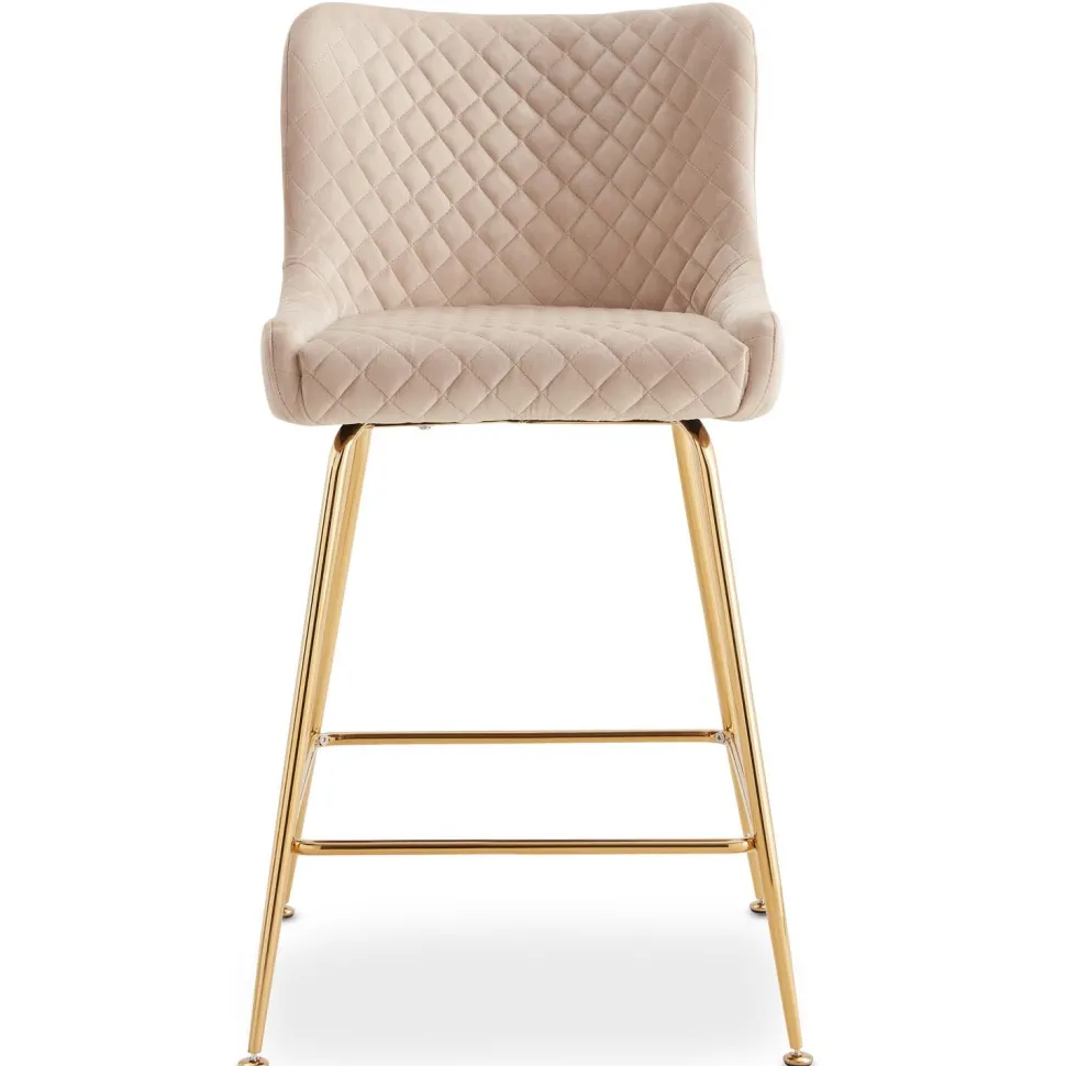 Lot de 2 chaises de bar Bellamy Velours Beige pieds Or