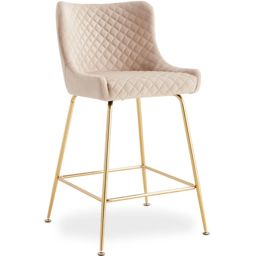 Lot de 2 chaises de bar Bellamy Velours Beige pieds Or