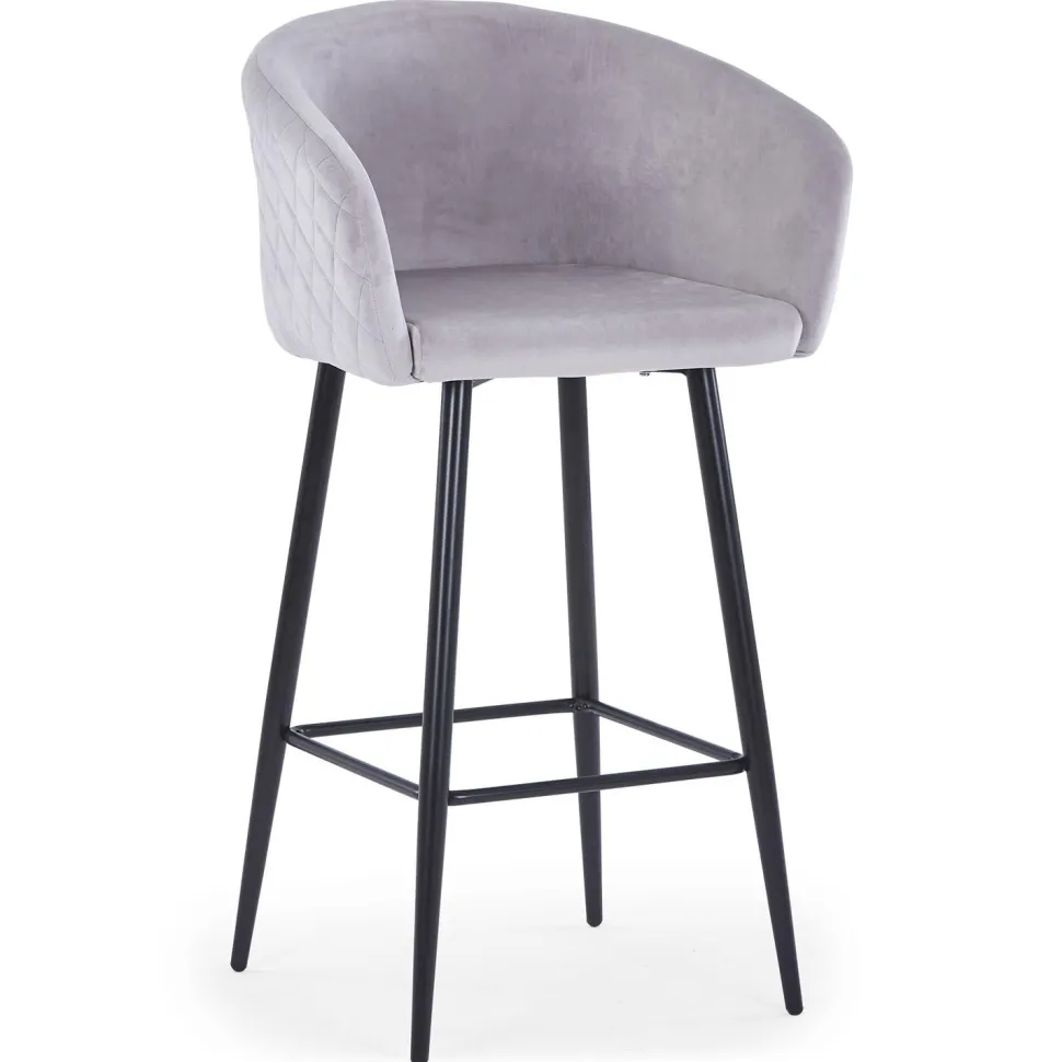 Lot de 3 chaises de bar Bobby Velours Argent