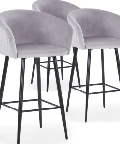 Lot de 3 chaises de bar Bobby Velours Argent