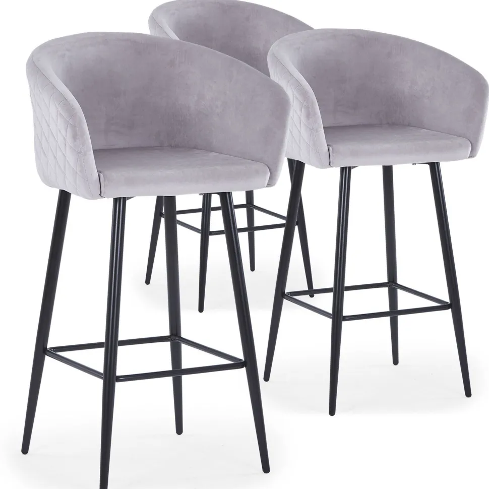 Lot de 3 chaises de bar Bobby Velours Argent