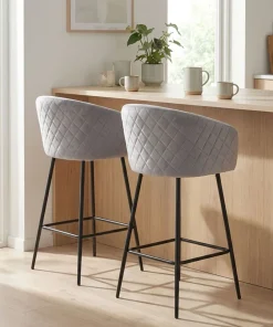 Lot de 2 chaises de bar Bobby Velours Argent