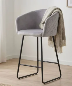 Lot de 2 chaises de bar Bobby Velours Argent