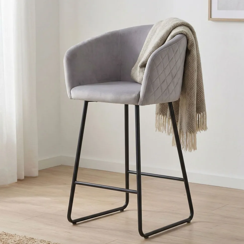 Lot de 2 chaises de bar Bobby Velours Argent