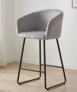 Lot de 2 chaises de bar Bobby Velours Argent