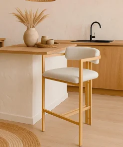 Lot de 2 chaises de bar design Galilea Métal Effet bois clair et Tissu Beige