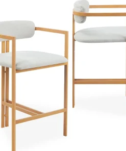Lot de 2 chaises de bar design Galilea Métal Effet bois clair et Tissu Beige