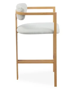 Lot de 2 chaises de bar design Galilea Métal Effet bois clair et Tissu Beige